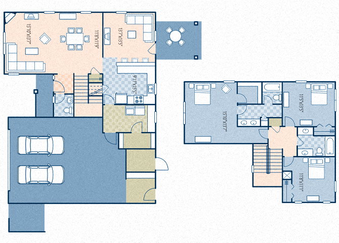 Floor plan for 3 beds, 2.5 baths, 1517 sqft